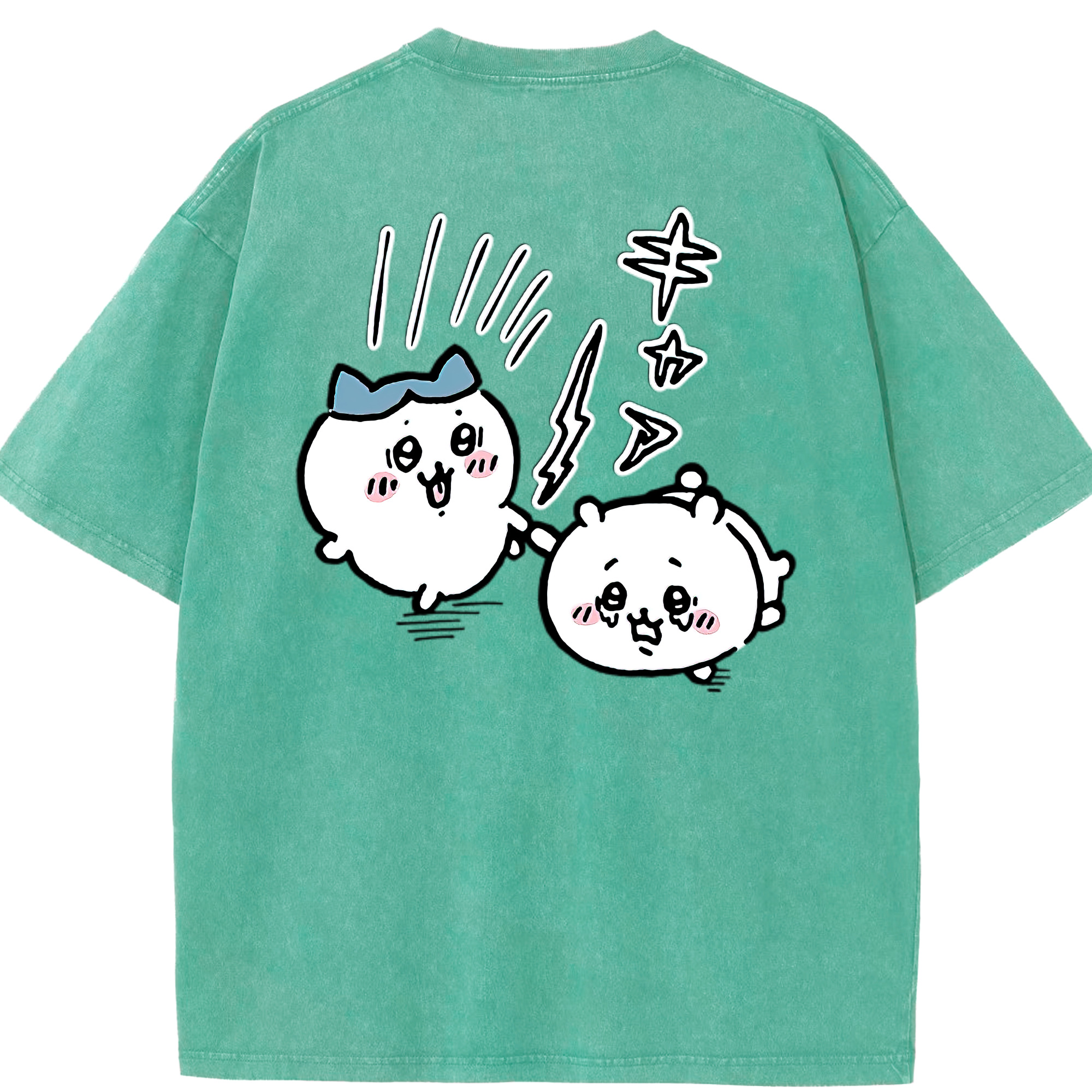 （画像用） ちいかわ ハチワレ Chii-kawa hachiware 綿100% ヴィンテージ風 半袖Tシャツ（背面プリント）